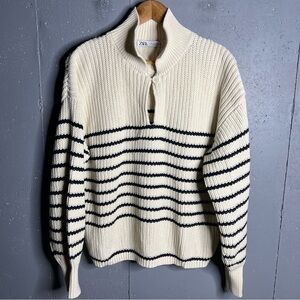Zara Striped Cream Women's Sweater in size Small